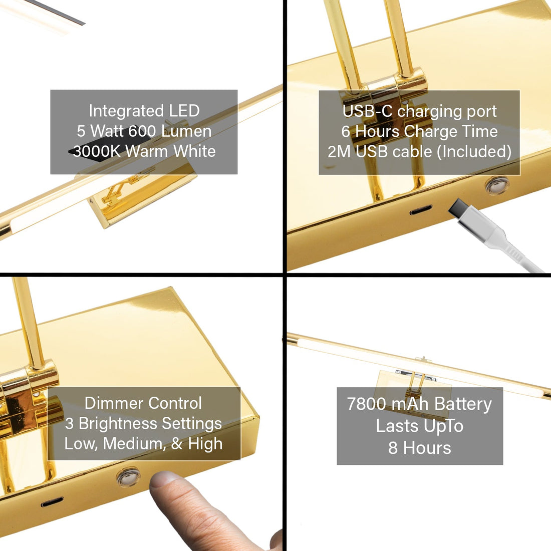 Lyra Rechargeable Picture Light — Polished Gold, 56cm