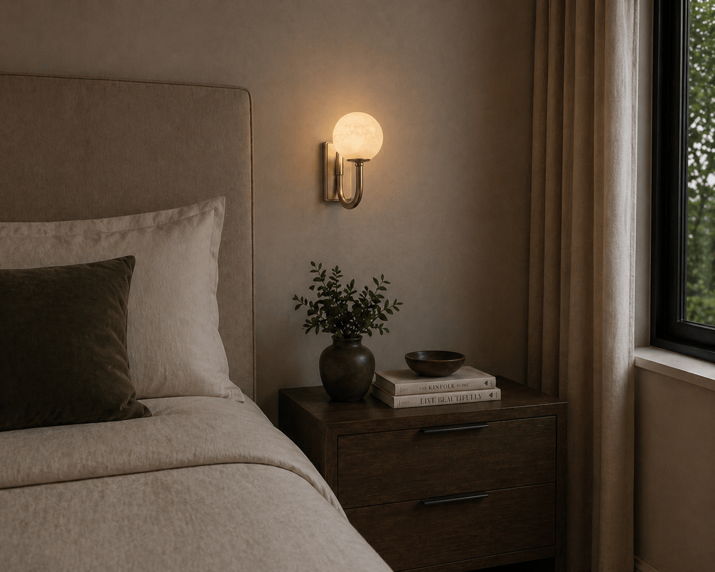 Alabaster Globe Wall Light — Antique Brass