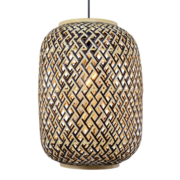 Minelle Woven Bamboo Pendant — Natural & Black, 28cm