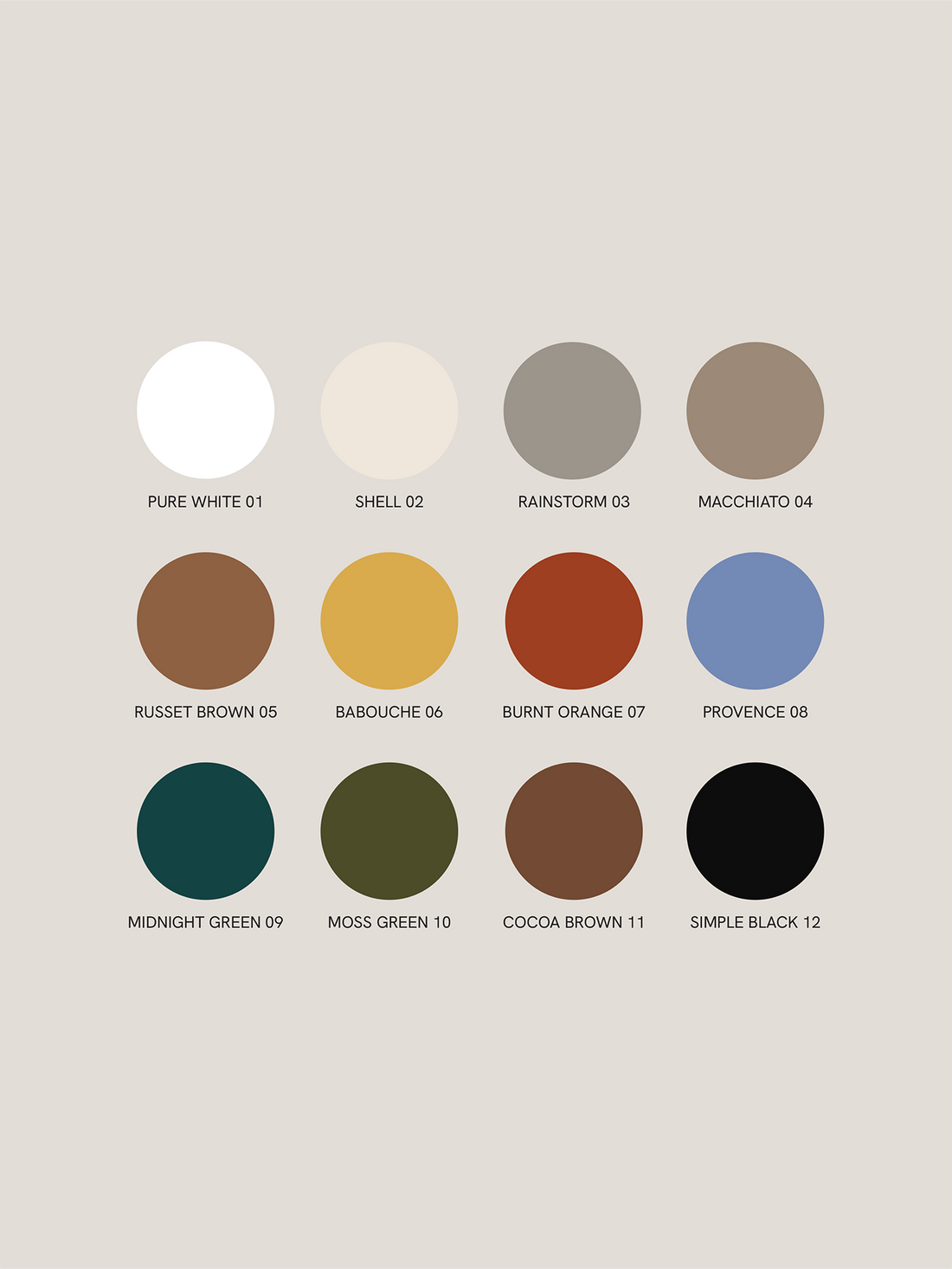 Kiro handmade ceramic colour palette — twelve glaze options