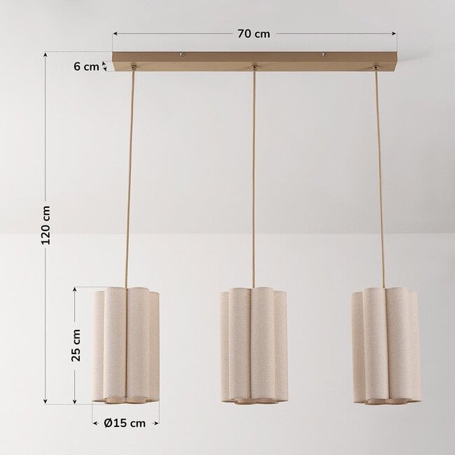 Dimensions for Liora 3-Light Linen Pendant Light — Beige
