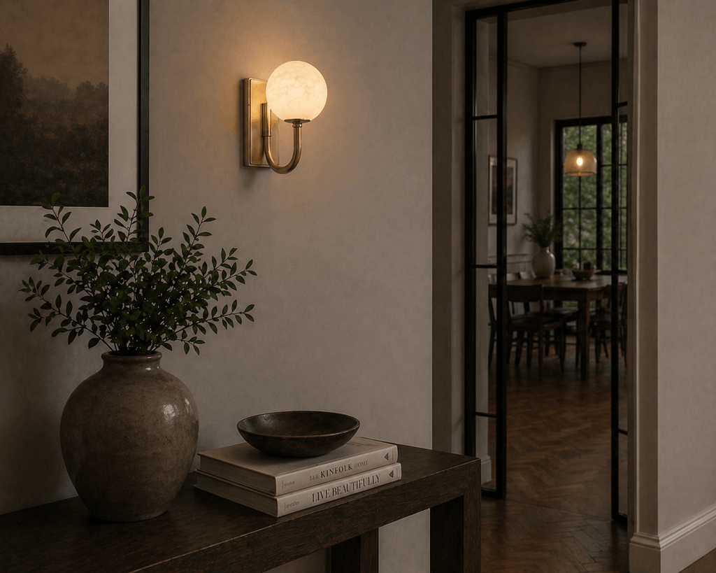 Alabaster Globe Wall Light — Antique Brass