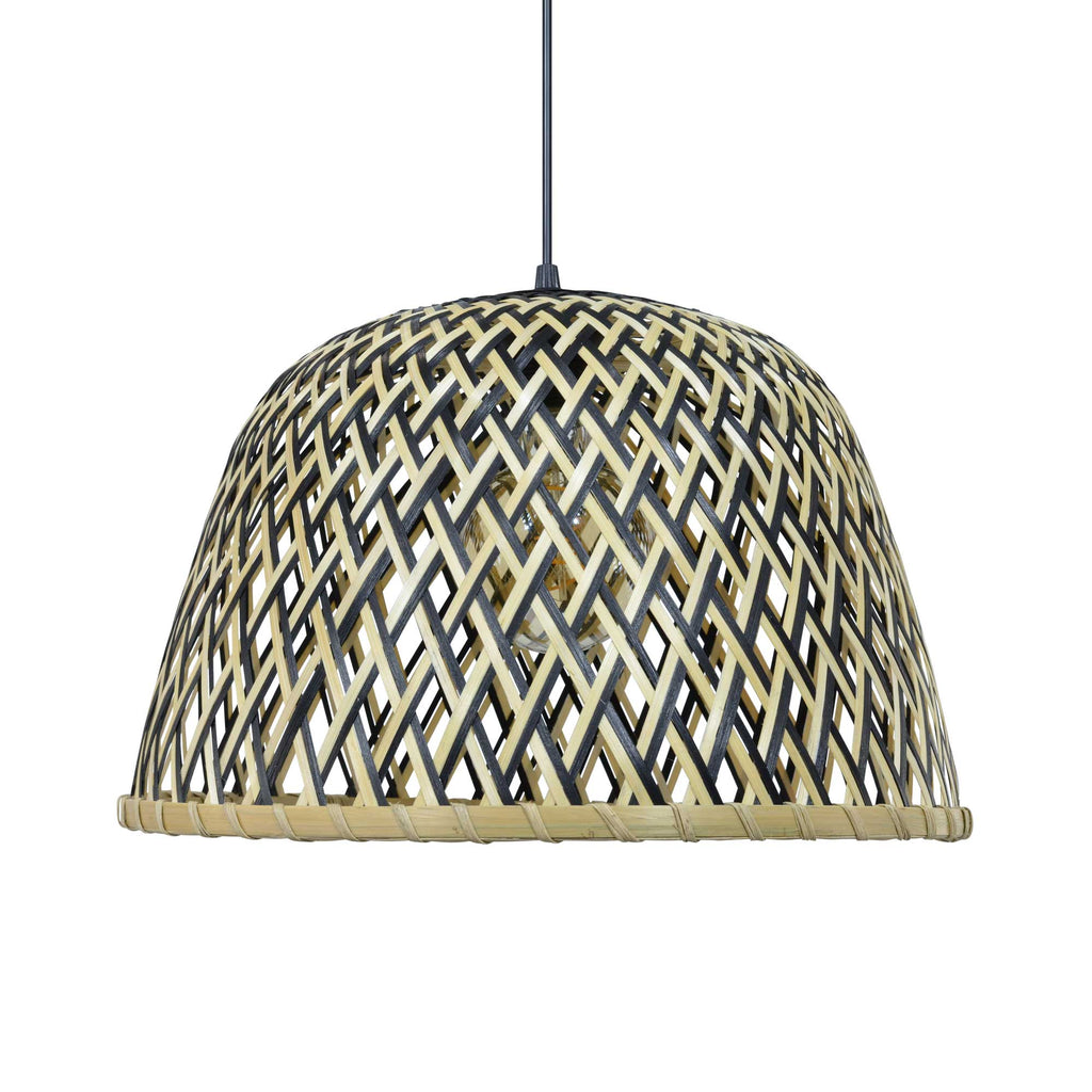 Linelle Woven Bamboo Pendant — Natural & Black, 40cm