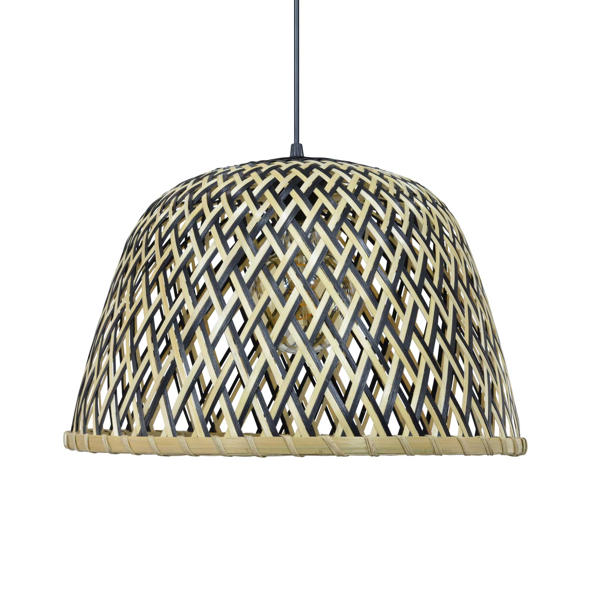Linelle Woven Bamboo Pendant — Natural & Black, 40cm