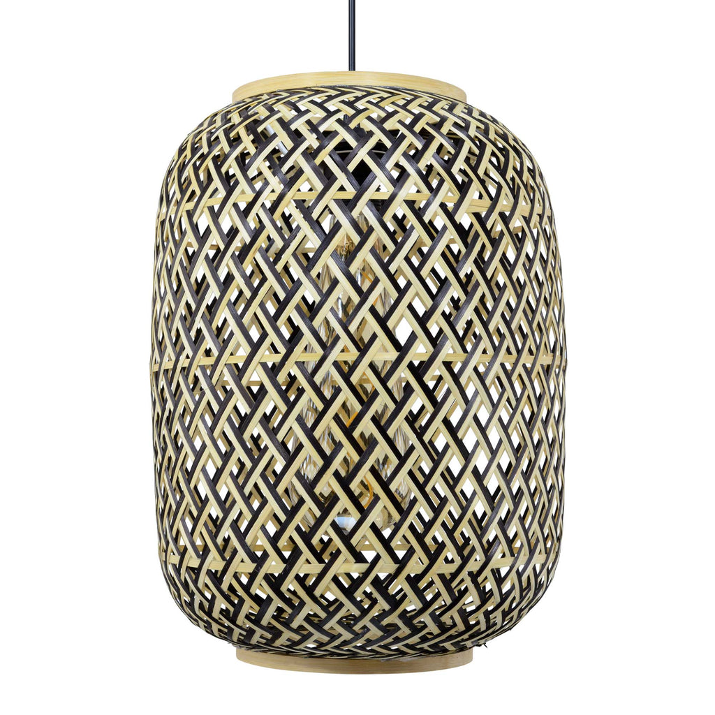 Minelle Woven Bamboo Pendant — Natural & Black, 28cm