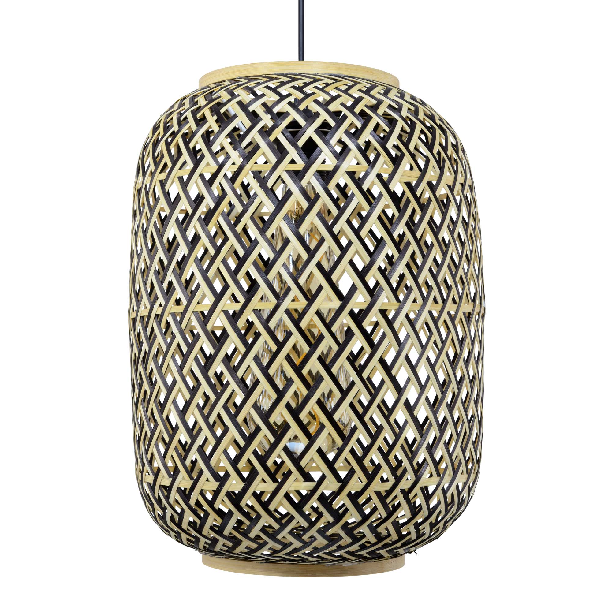 Minelle Woven Bamboo Pendant — Natural & Black, 28cm
