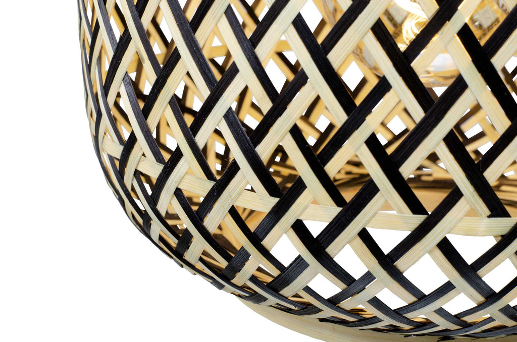 Minelle Woven Bamboo Pendant — Natural & Black, 28cm
