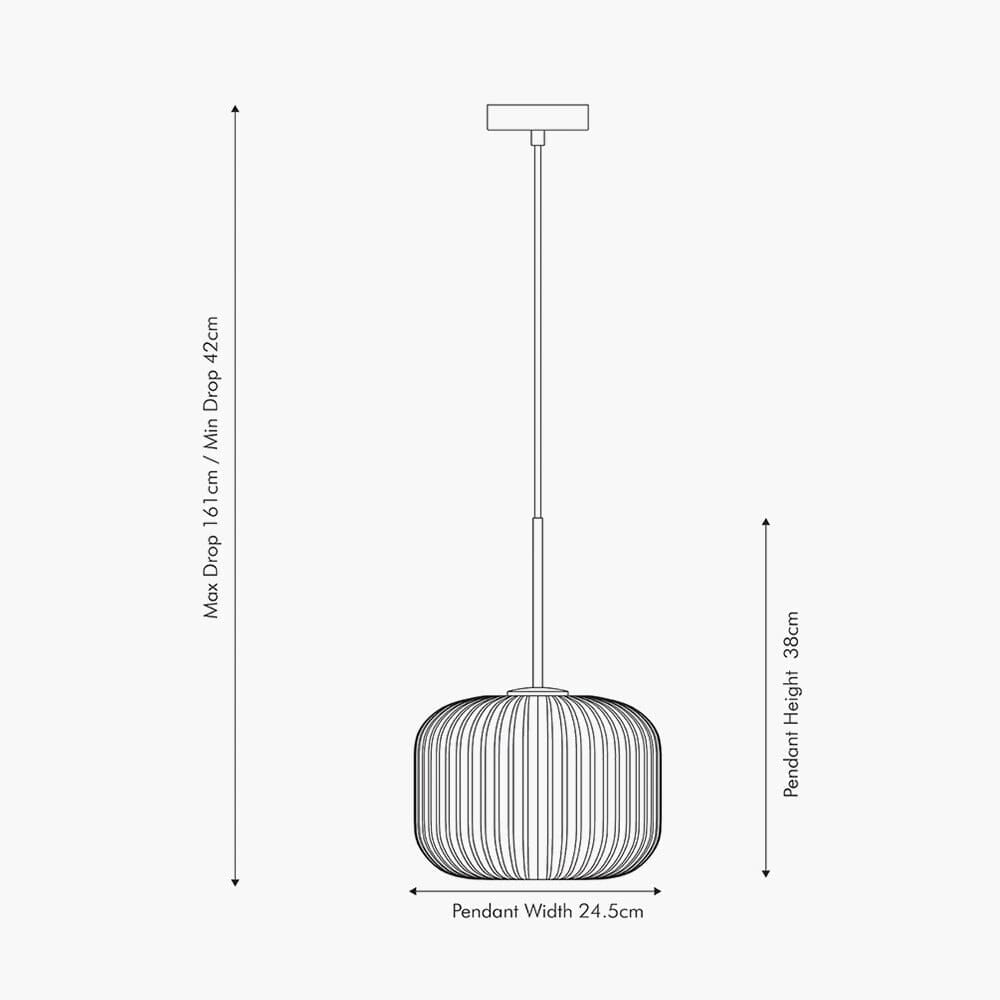 Bellamy circular pendant light illuminated showing warm glow through white and gold glass