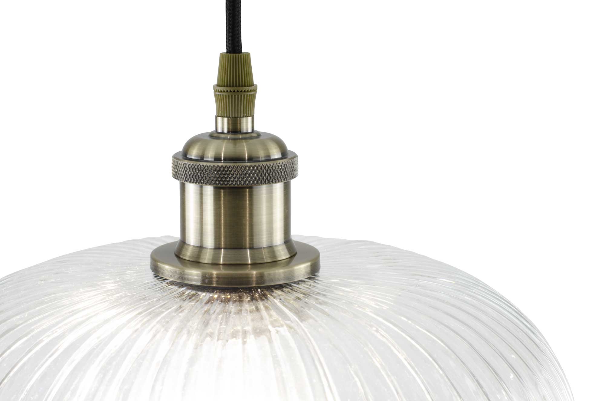 Chavane Striated Glass Pendant — Clear Ribbed, Antique Gold
