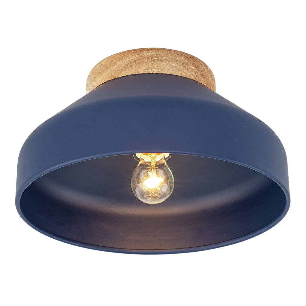 Oslo Semi-Flush Ceiling Light — Midnight Blue, Wood Base