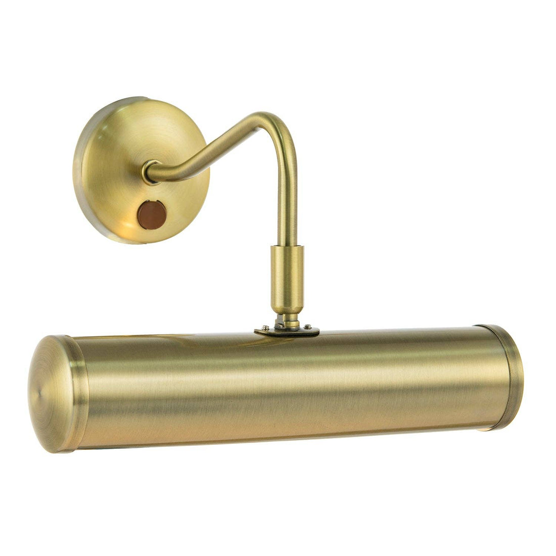 Swan neck picture light illuminating wall art in warm glow