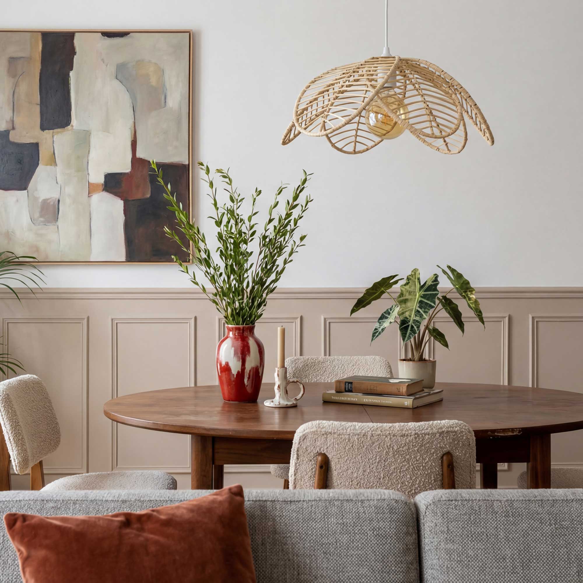 Ilys Rattan Petal Pendant Light — Natural Woven, 45cm