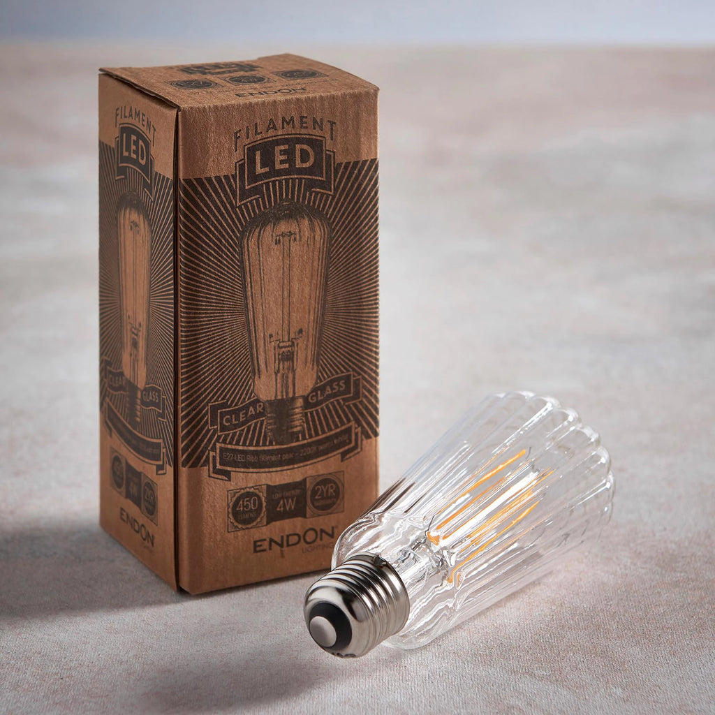 Ember Ribbed Pear E27 LED Bulb — Anti-Glare, Ultra Warm 2000K