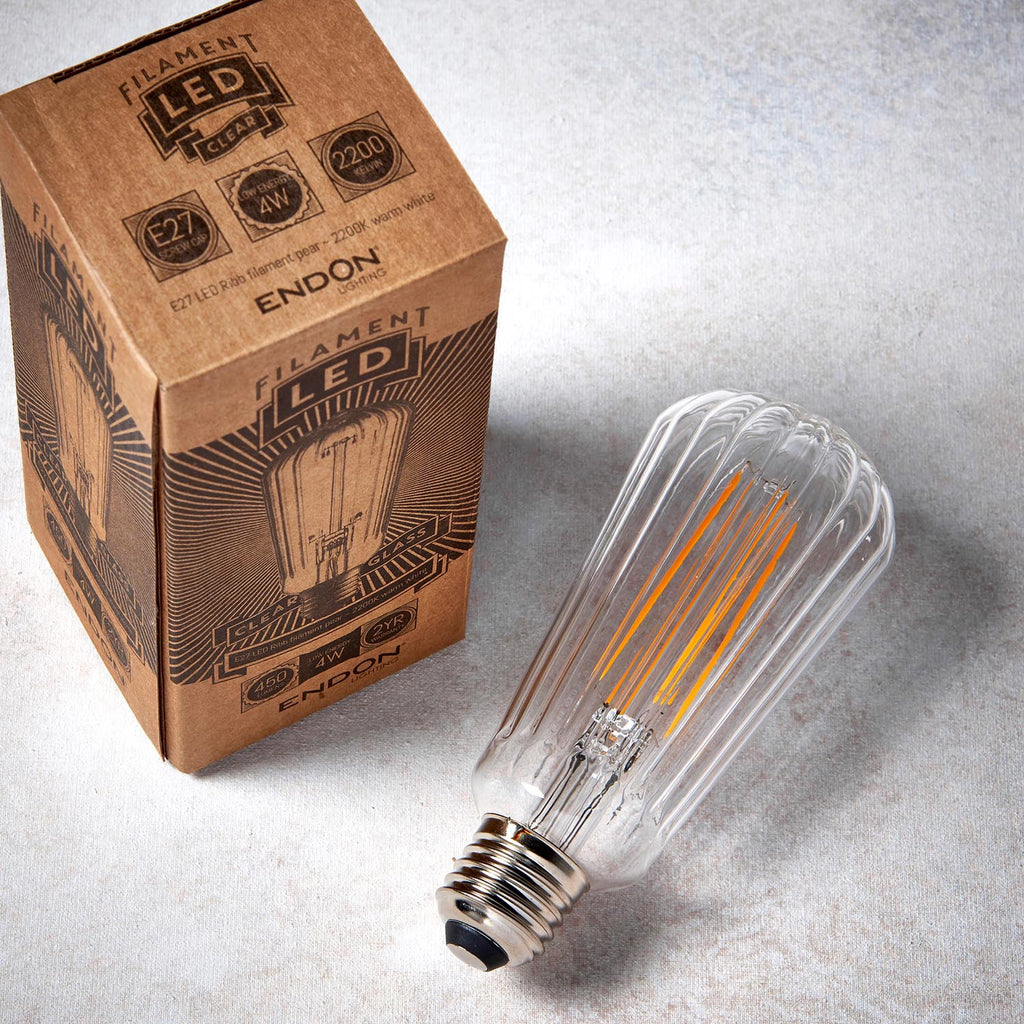 Ember Ribbed Pear E27 LED Bulb — Anti-Glare, Ultra Warm 2000K