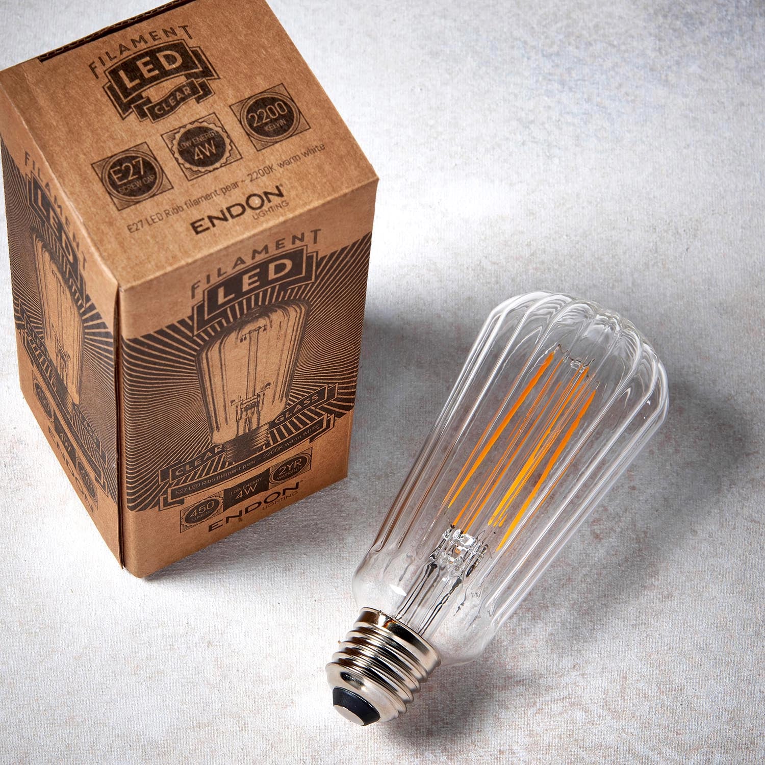 Ember Ribbed Pear E27 LED Bulb — Anti-Glare, Ultra Warm 2000K