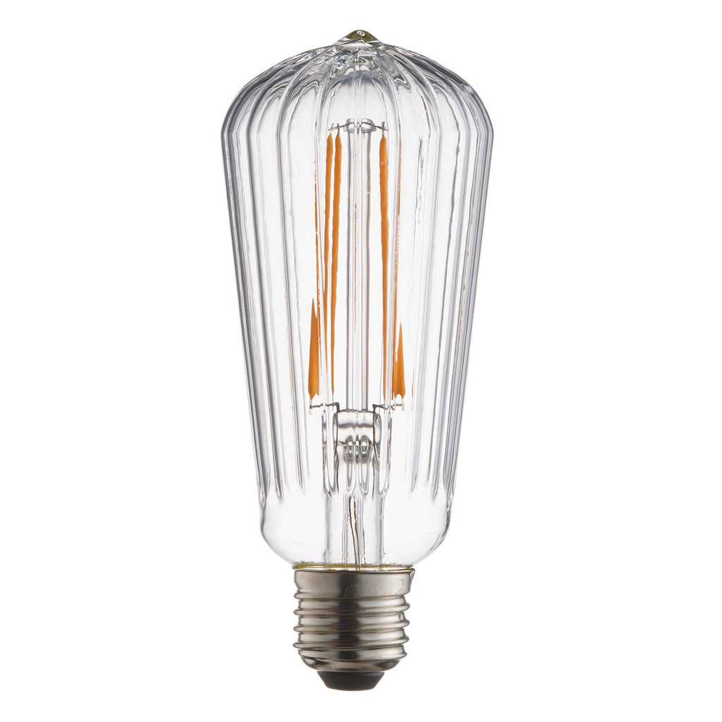 Ember Ribbed Pear E27 LED Bulb — Anti-Glare, Ultra Warm 2000K