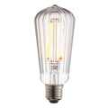 Ember ribbed pear E27 LED bulb with ultra warm 2000K amber glow