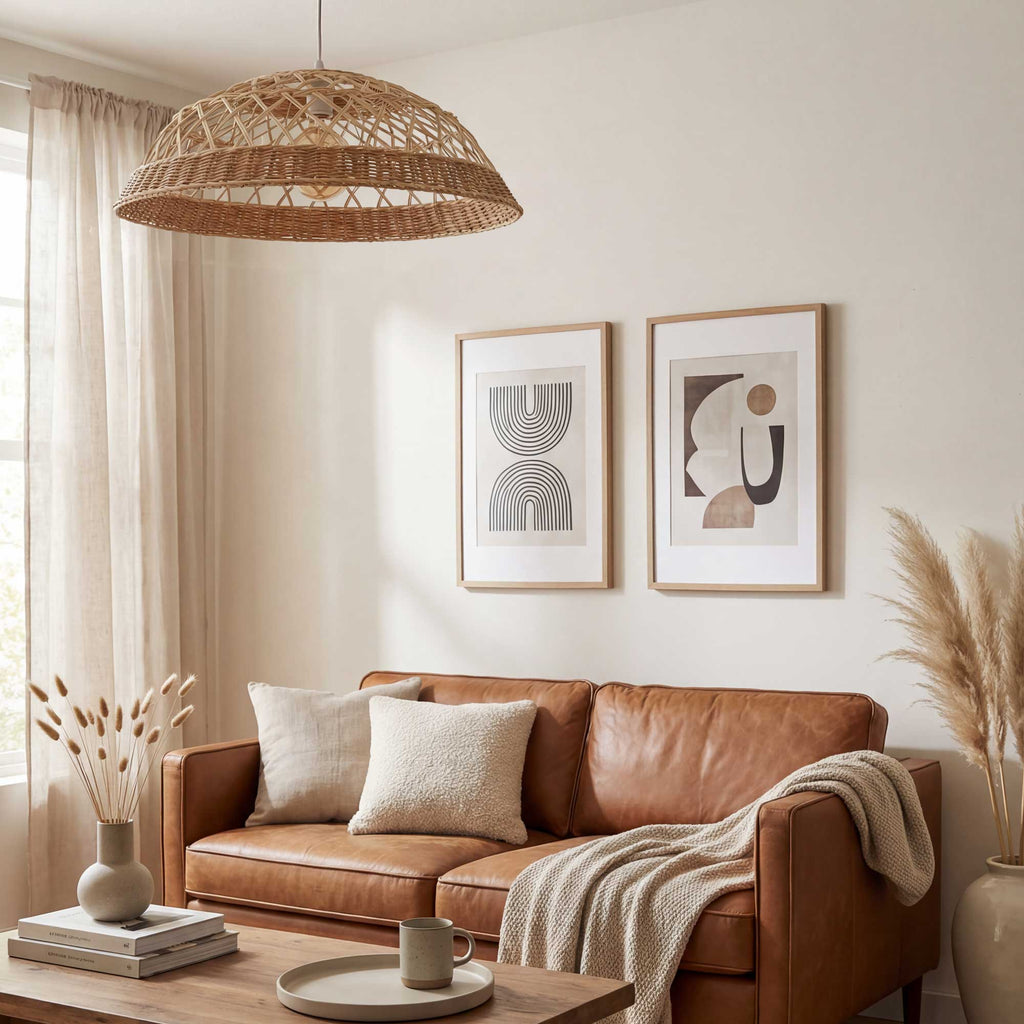 Saranne Two-Tone Rattan Pendant Light — Natural & Brown, 57cm