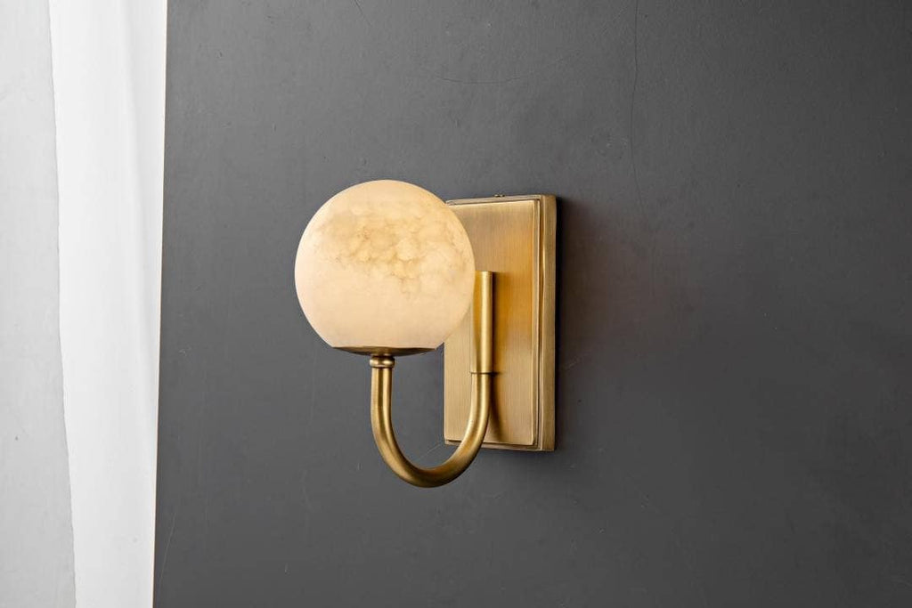 Alabaster Globe Wall Light — Satin Brass