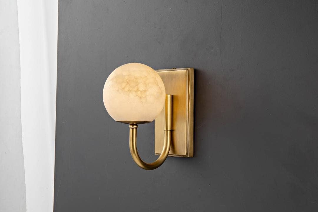 Alabaster Globe Wall Light — Satin Brass