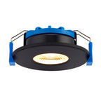Valtari matt black fire rated downlight installed in ceiling