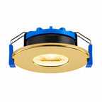Valtari polished brass fire rated downlight installed in ceiling