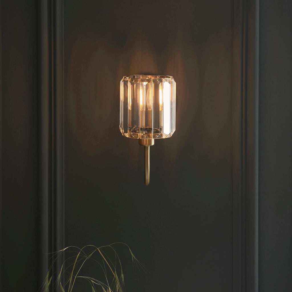 Cortona Faceted Glass Wall Light — Antique Brass