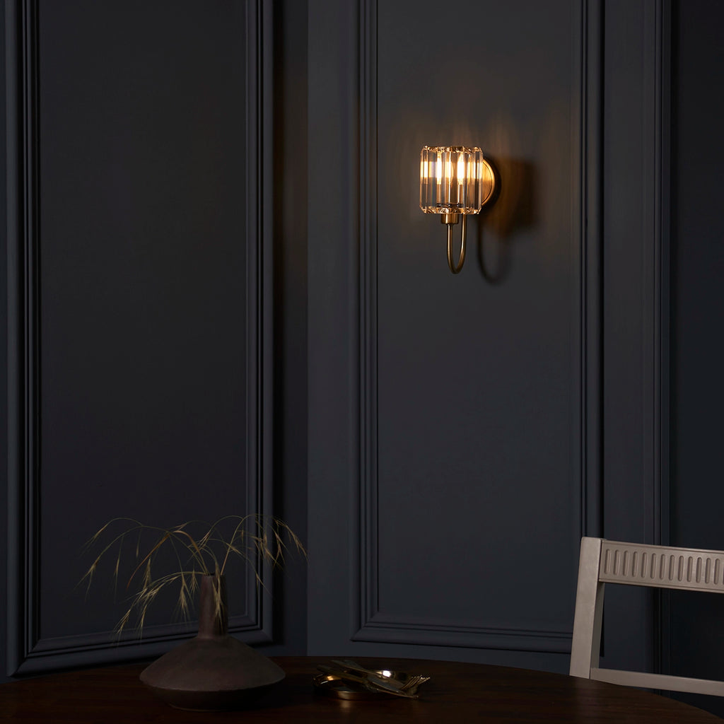 Cortona Faceted Glass Wall Light — Antique Brass