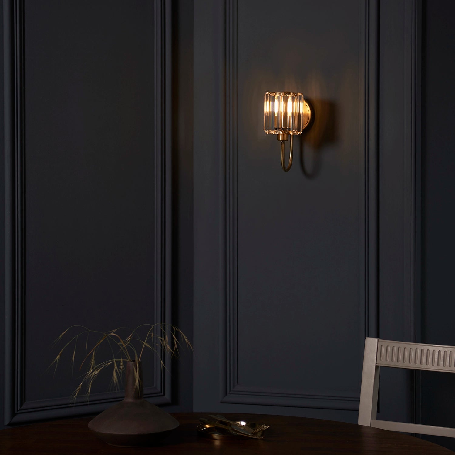 Cortona Faceted Glass Wall Light — Antique Brass