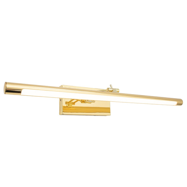 Lyra rechargeable picture light in polished gold finish 56cm mounted above framed artwork