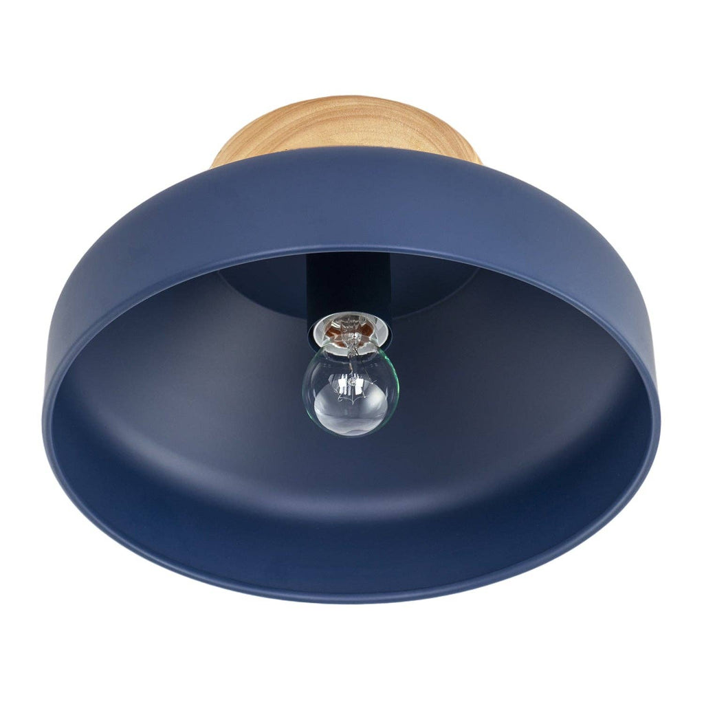 Oslo Semi-Flush Ceiling Light — Midnight Blue, Wood Base
