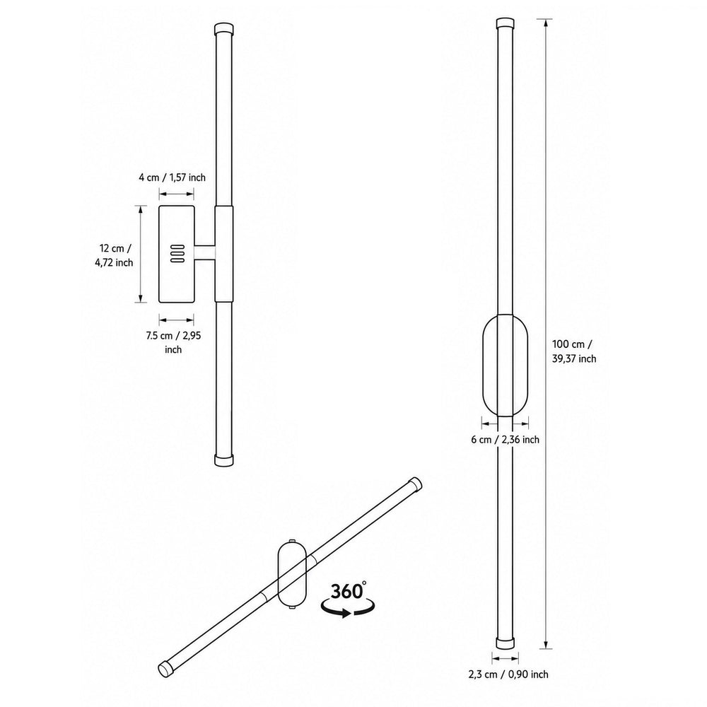 Dimensions for Akra Antique LED Wall Light — Antiqued Metal, 100cm