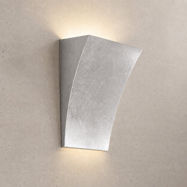 Alma tapered plaster wall light in silver leaf washing light up and down