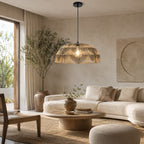 Alpa Two-Tone Rattan Dome Pendant — Natural & Charcoal, 66cm