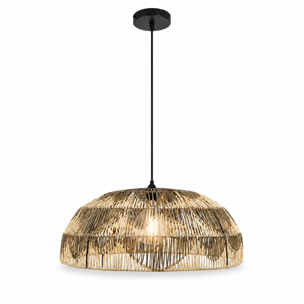 Alpa Two-Tone Rattan Dome Pendant — Natural & Charcoal, 66cm