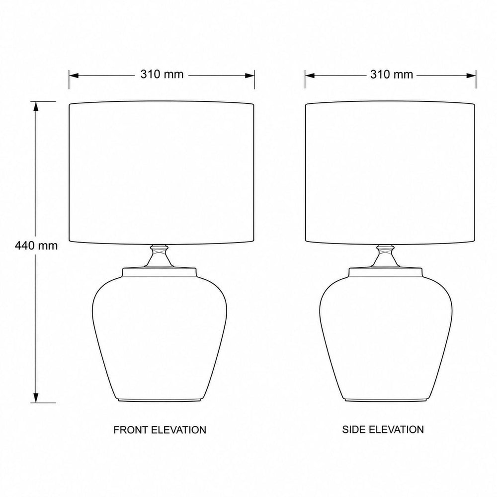 Dimensions for Amalfi Table Lamp — Grey, Linen Shade