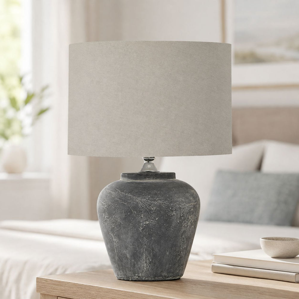 Amalfi Table Lamp — Grey, Linen Shade in a room