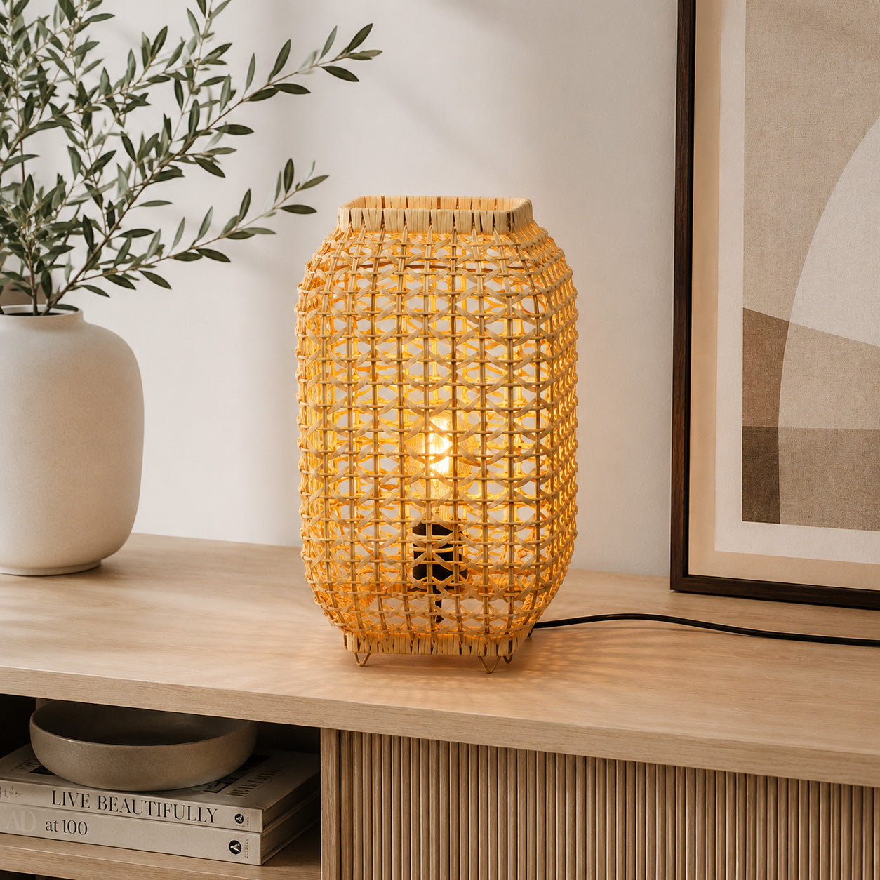 Amba Rattan Table Lamp — Natural Woven, 42cm
