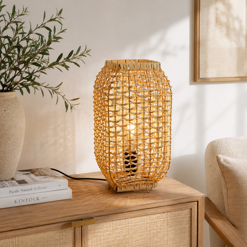 Amba Rattan Table Lamp — Natural Woven, 42cm