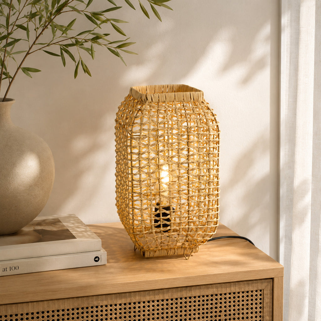 Amba Rattan Table Lamp — Natural Woven, 42cm