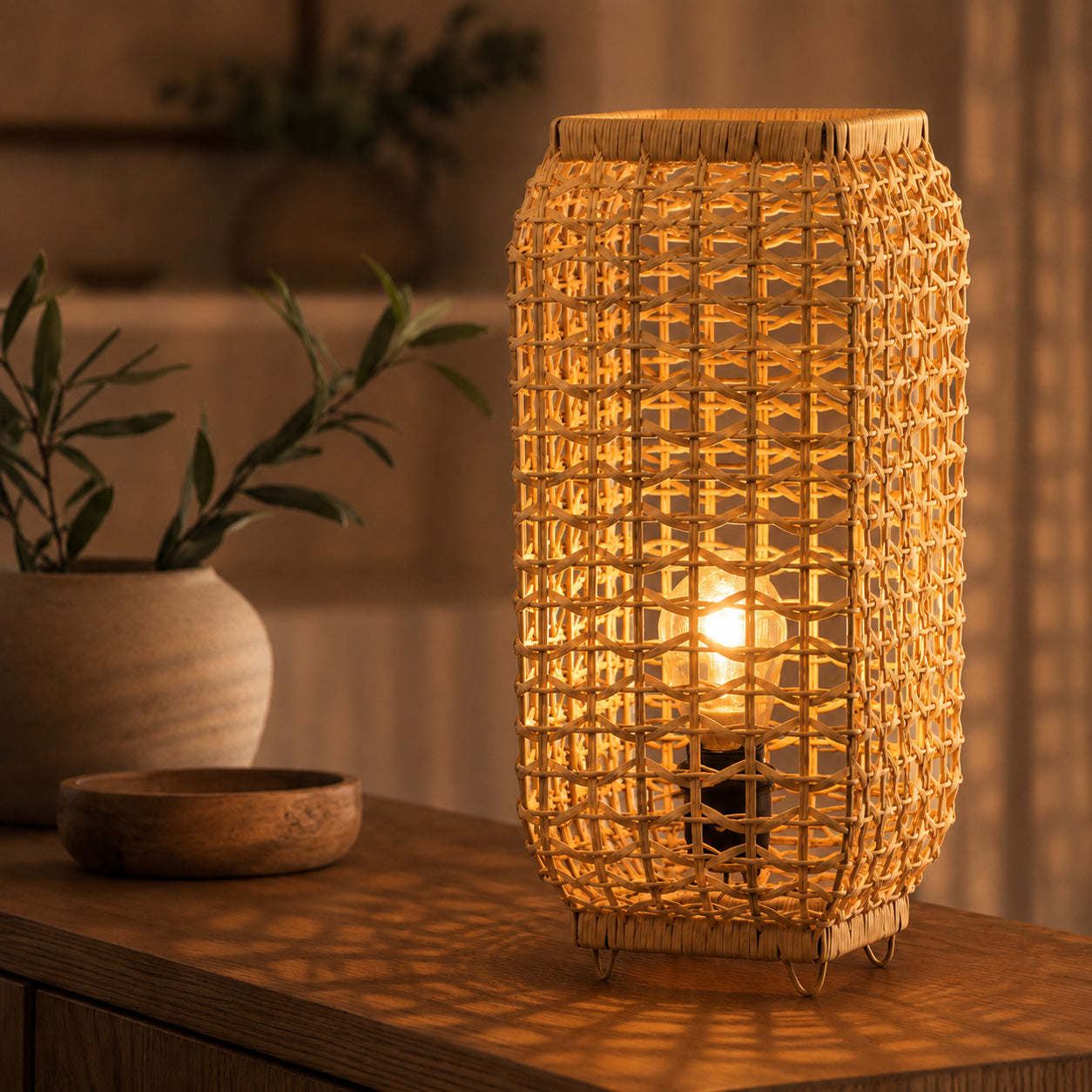 Amba Rattan Table Lamp — Natural Woven, 52cm