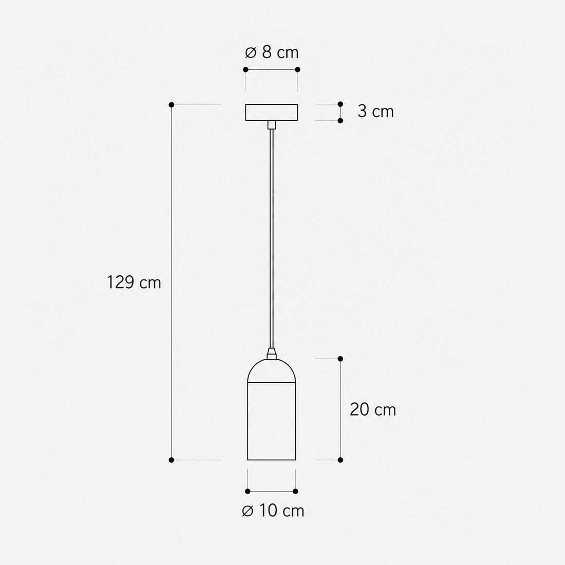 Dimensions for Ando Concrete Pendant Light — Natural Grey, Cylinder