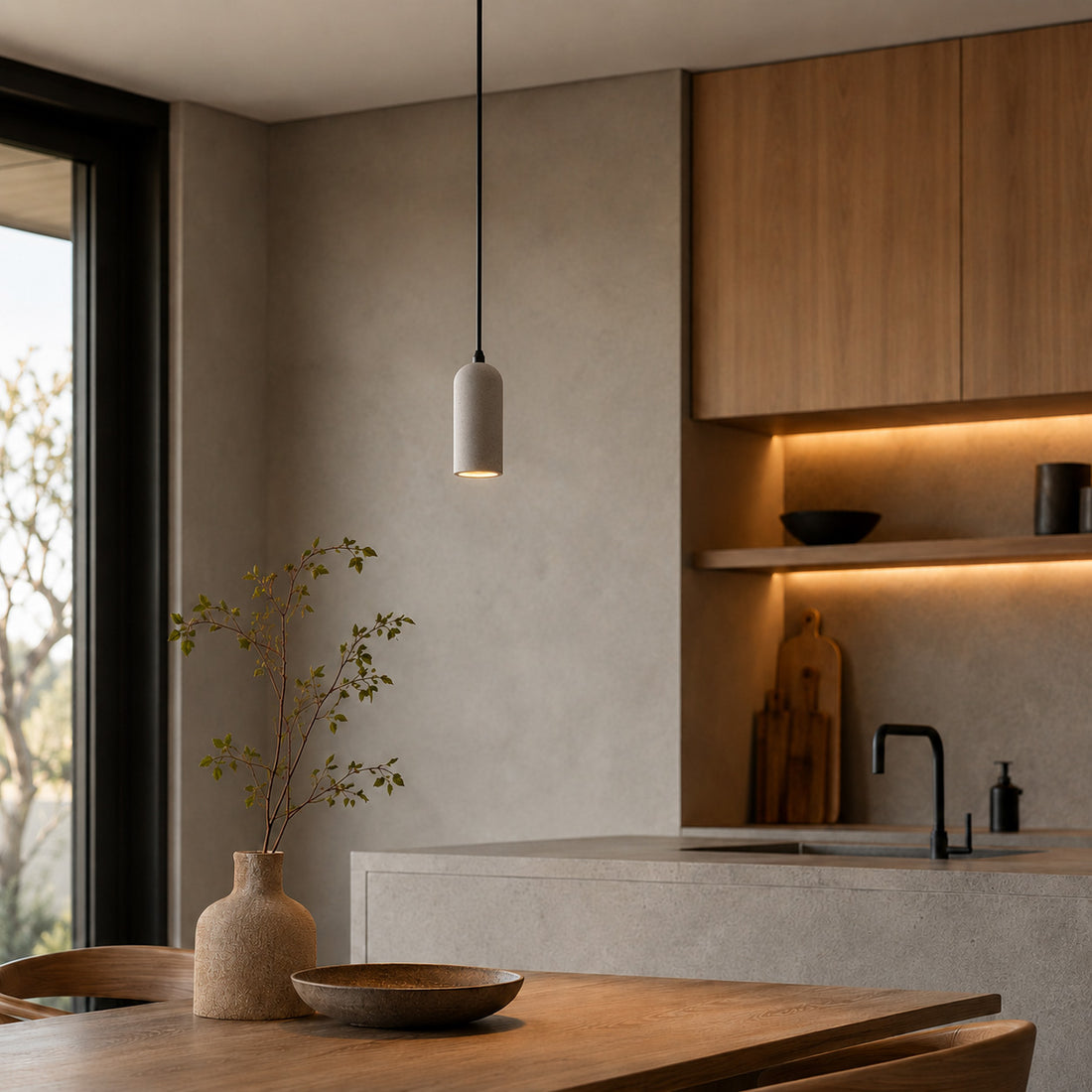 Ando Concrete Pendant Light — Natural Grey, Cylinder