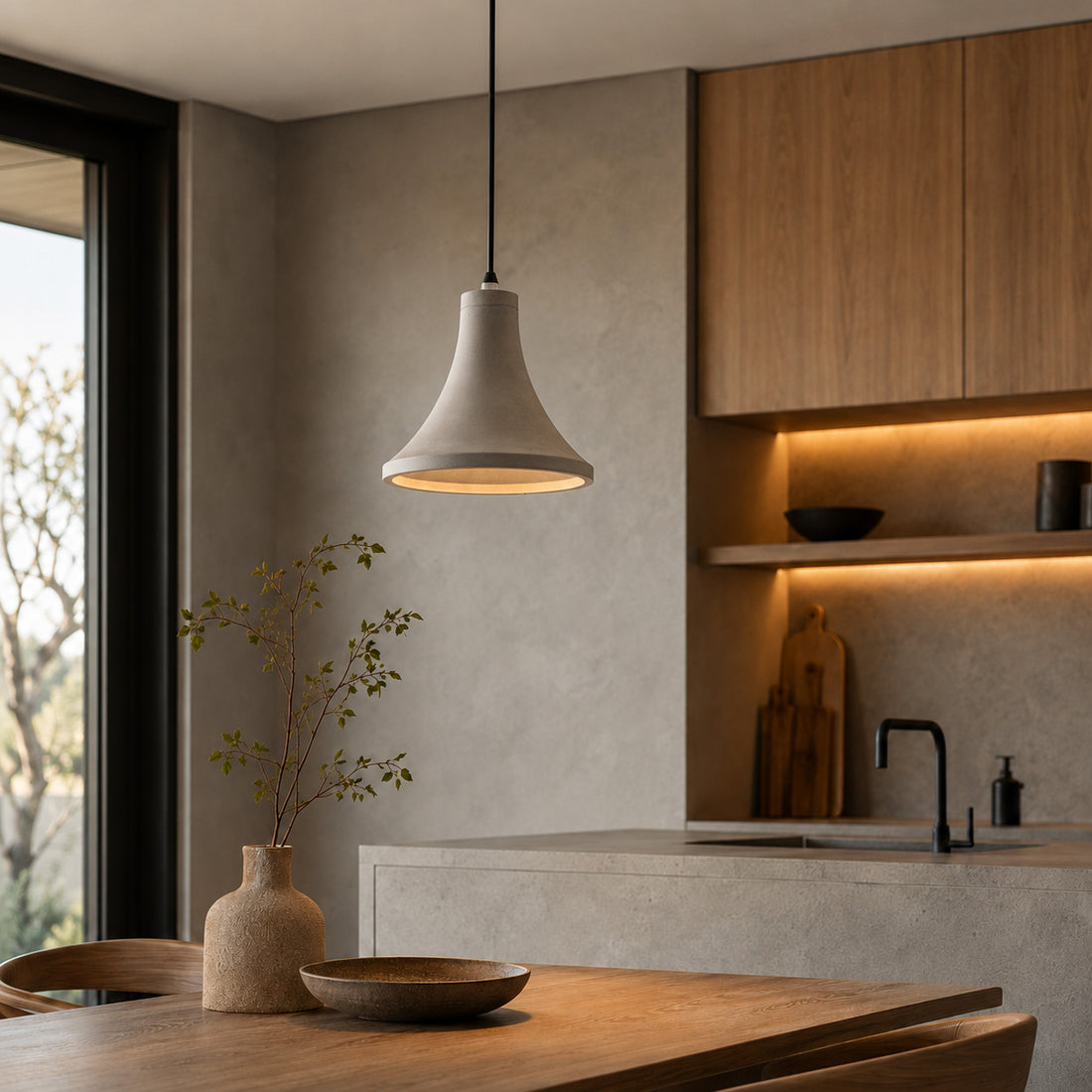 How Ando Concrete Pendant Light — Natural Grey, Bell lights a room