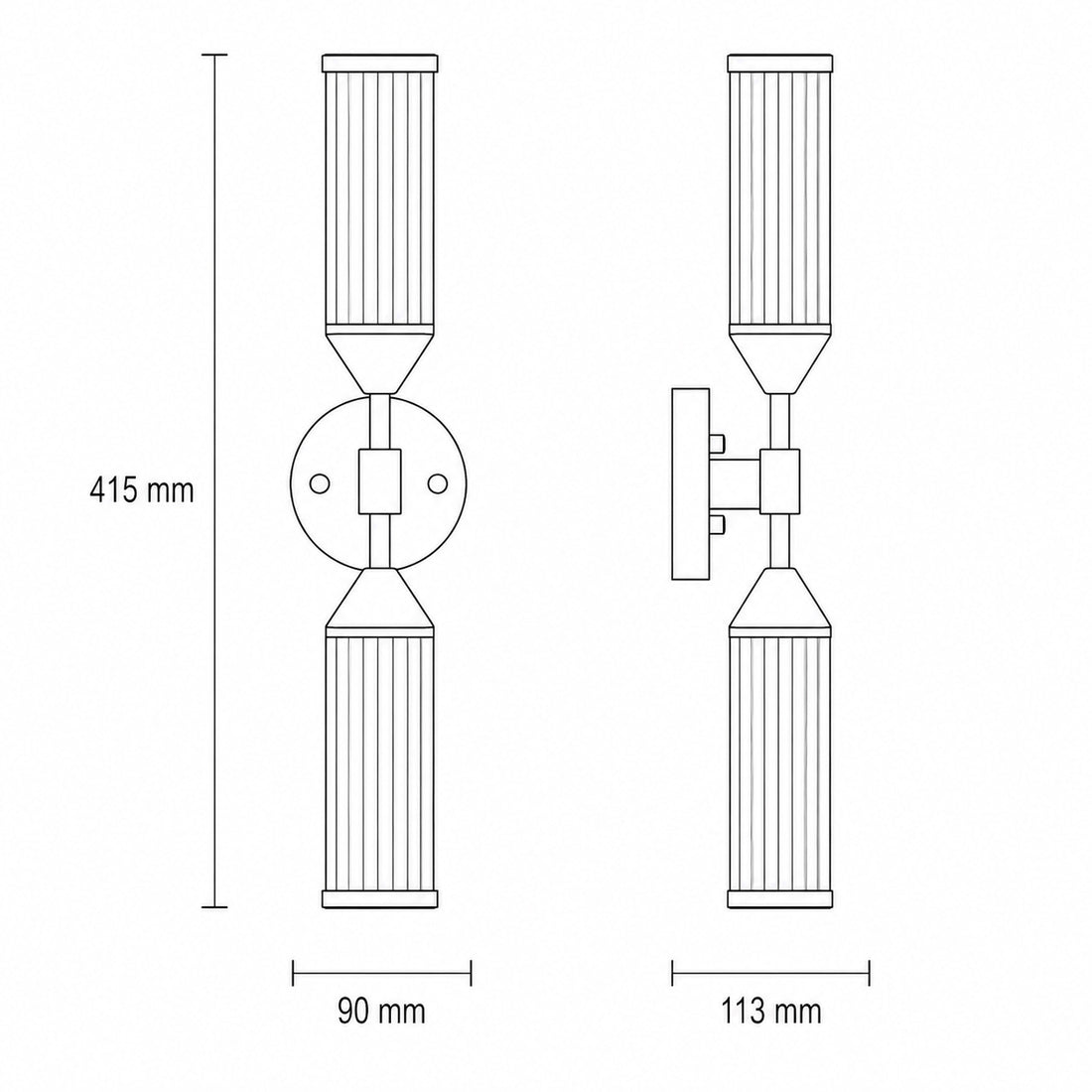 Dimensions for Apollo Cylinder Wall Light — Glass, Gold