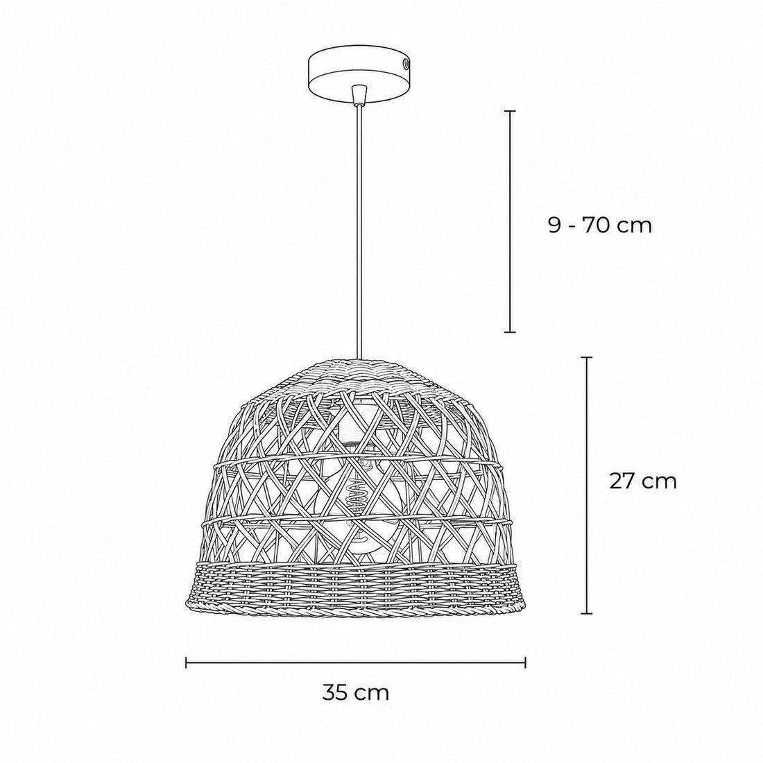 Dimensions for Aranne Two-Tone Rattan Pendant Light — Natural & Brown, 35cm