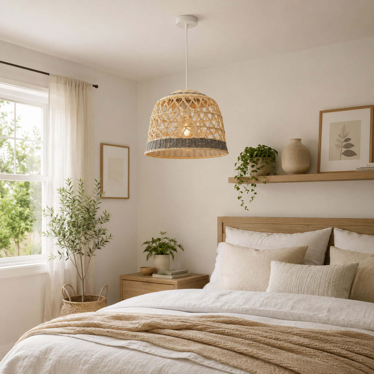 Aranne Two-Tone Rattan Pendant Light — Natural & Brown, 35cm