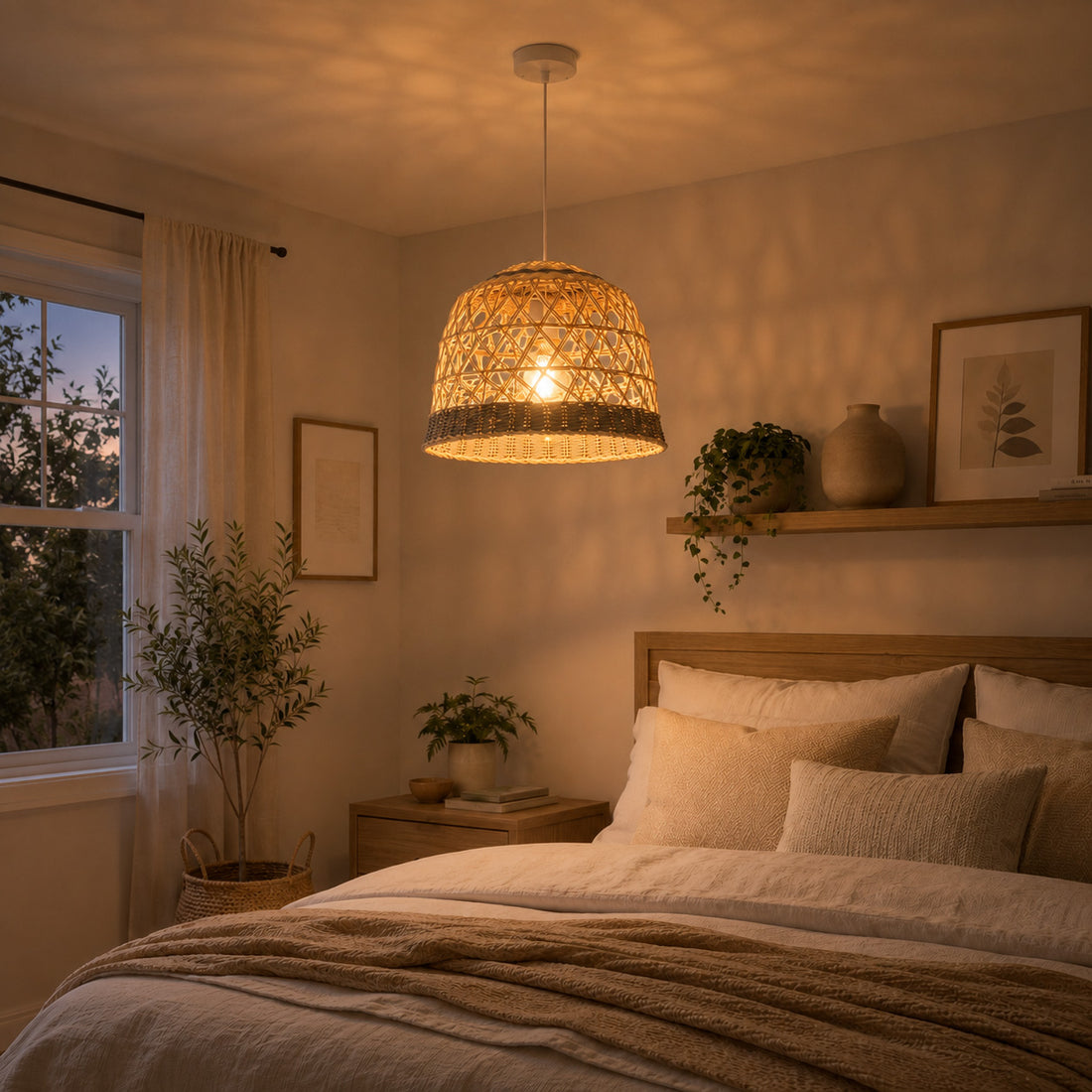 How Aranne Two-Tone Rattan Pendant Light — Natural & Brown, 35cm lights a room