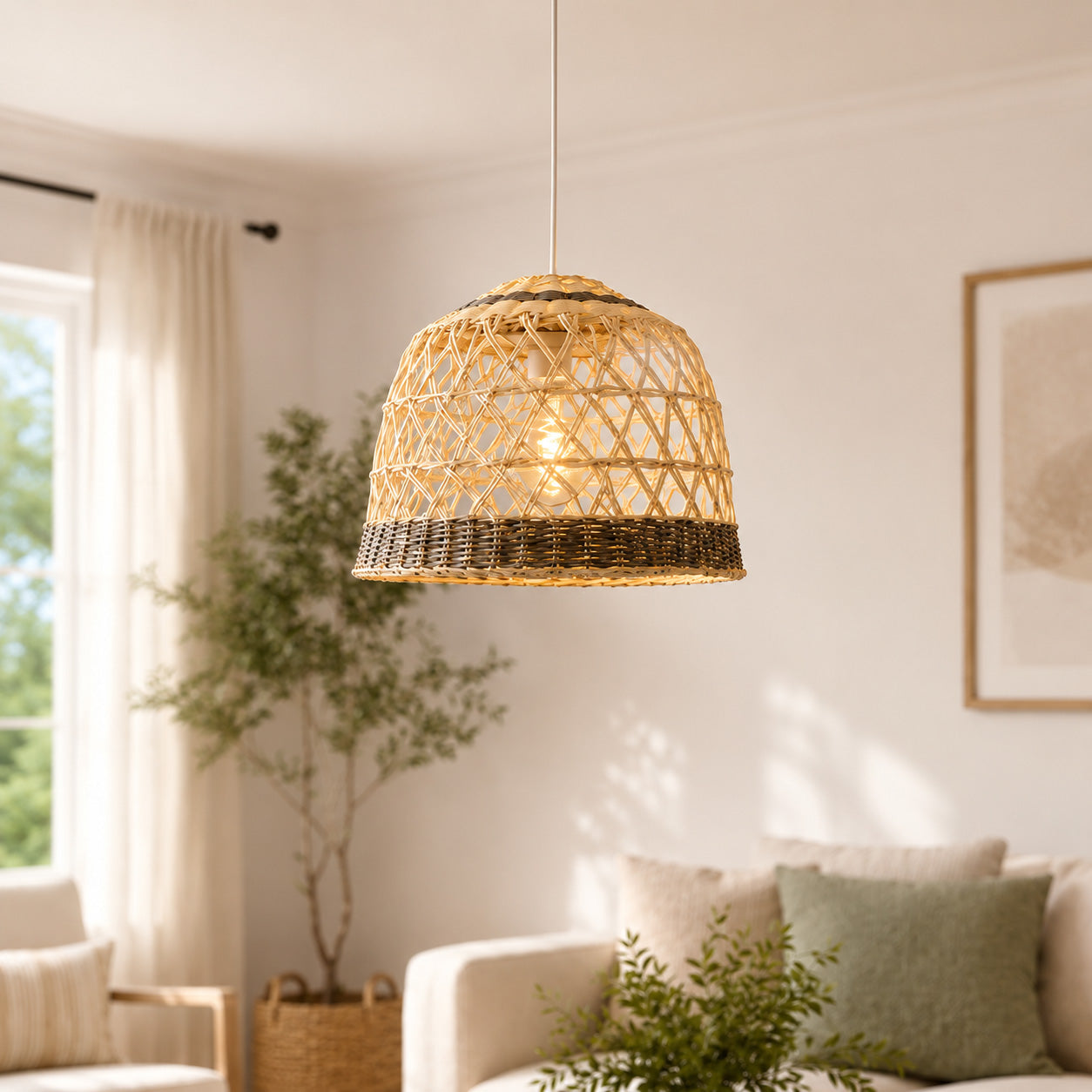 Aranne Two-Tone Rattan Pendant Light — Natural & Brown, 35cm