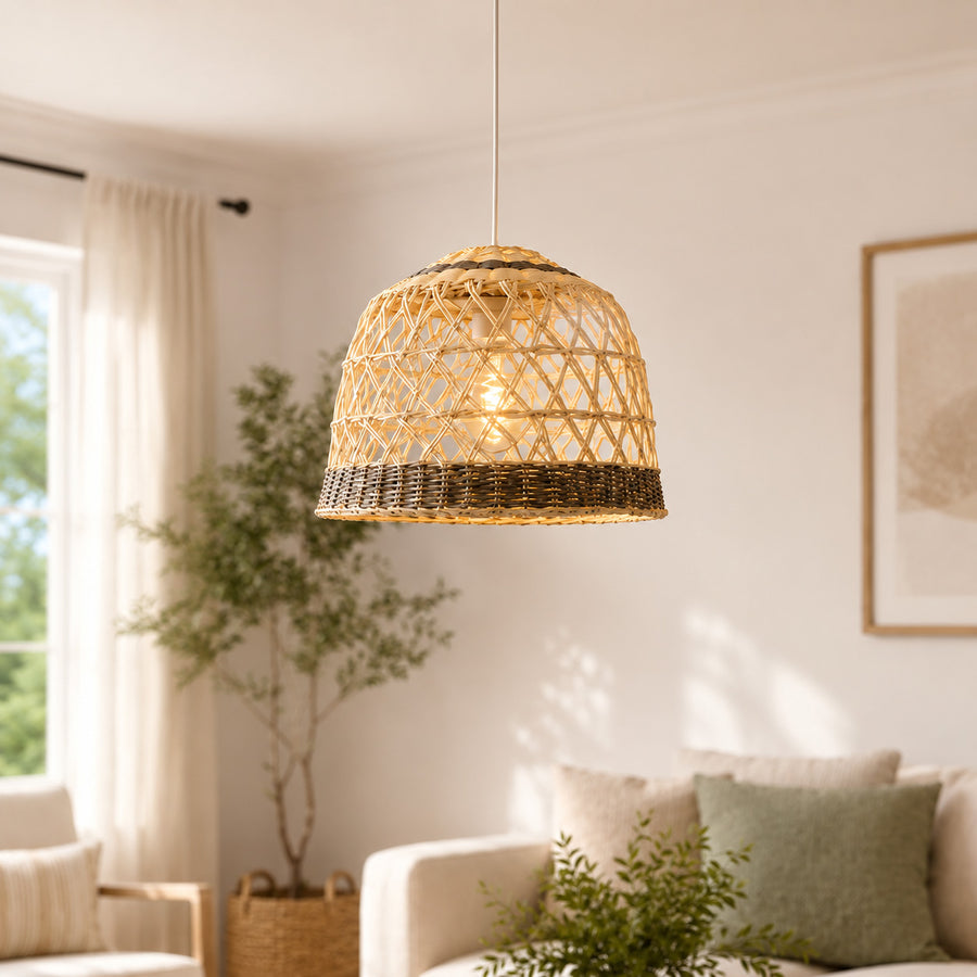 Aranne Two-Tone Rattan Pendant Light — Natural & Brown, 35cm